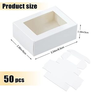 BadenBach 50 Pack Small Rectangle Kraft Paper Boxes with Clear Windows,3.33" x 2.35" x 1.18",Mini Soap Present Treat Gift Box for Bakery Candy,Chocolate Packaging Jewelry Display Wedding Party Favor (White)