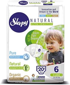 soho|sleepy natural baby diapers, made from organic cotton and bamboo extract, ultimate comfort and dryness, disposable diapers (size 6 | 20 count | child weight 33-55 lbs)