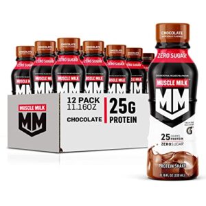 muscle milk genuine protein shake, chocolate, 20g protein, 11.16 fl oz (pack of 12), packaging may vary