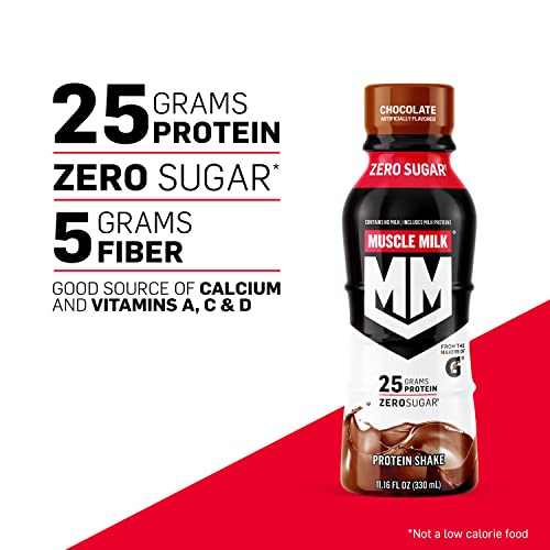 Muscle Milk Genuine Protein Shake, Chocolate, 20g Protein, 11.16 Fl Oz (Pack of 12), Packaging May Vary