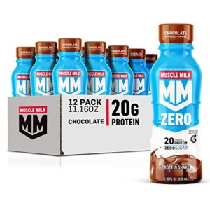 muscle milk zero protein shake, chocolate,20g protein, zero sugar, 100 calories, calcium, vitamins a, c & d, 4g fiber, energizing snack, workout recovery, packaging may vary,11.16 fl oz (pack of 12)