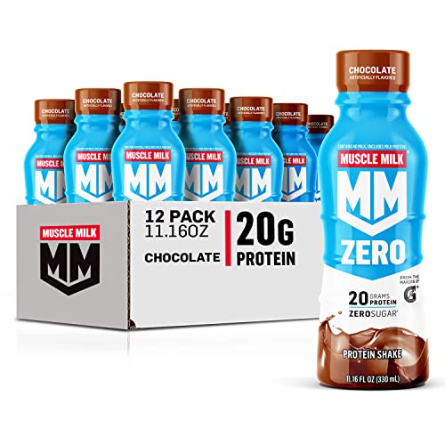 Muscle Milk Zero Protein Shake, Chocolate,20g Protein, Zero Sugar, 100 Calories, Calcium, Vitamins A, C & D, 4g Fiber, Energizing Snack, Workout Recovery, Packaging May Vary,11.16 Fl Oz (Pack of 12)