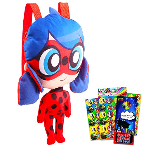 Miraculous Ladybug Plush Doll Set - Bundle with 15" Ladybug Plush Doll with Adjustable Carrying Straps Plus Stickers and More Ladybug Gifts