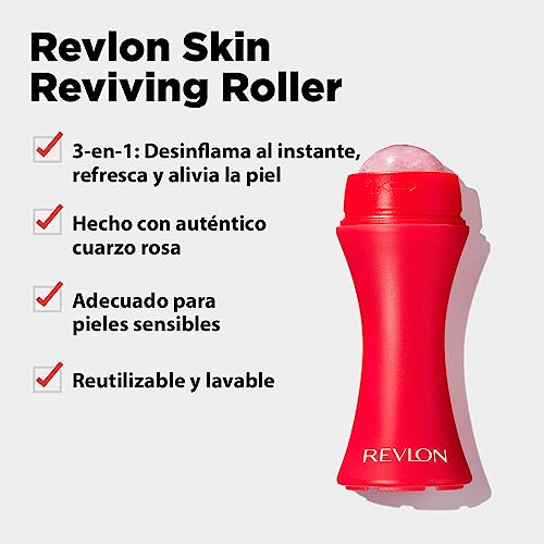 Revlon Skin Reviving Roller with Rose Quartz for All-Day Facial Reviving & Brightening, Compact & Reusable, Gentle on Skin, 1 count