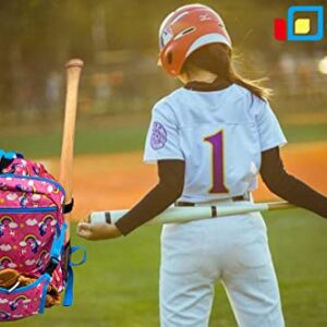 Aozora Youth Tball and Baseball Backpack Bag Lightweight Baseball Bag Hold Bats, Helmet, Glove, Caps, Valuables Pocket, Fence Hook (Unicorn Pink)