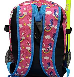 Aozora Youth Tball and Baseball Backpack Bag Lightweight Baseball Bag Hold Bats, Helmet, Glove, Caps, Valuables Pocket, Fence Hook (Unicorn Pink)