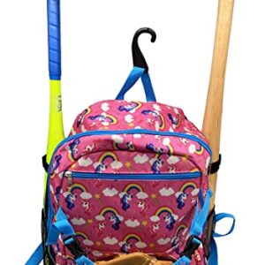 Aozora Youth Tball and Baseball Backpack Bag Lightweight Baseball Bag Hold Bats, Helmet, Glove, Caps, Valuables Pocket, Fence Hook (Unicorn Pink)