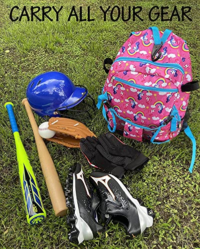 Aozora Youth Tball and Baseball Backpack Bag Lightweight Baseball Bag Hold Bats, Helmet, Glove, Caps, Valuables Pocket, Fence Hook (Unicorn Pink)