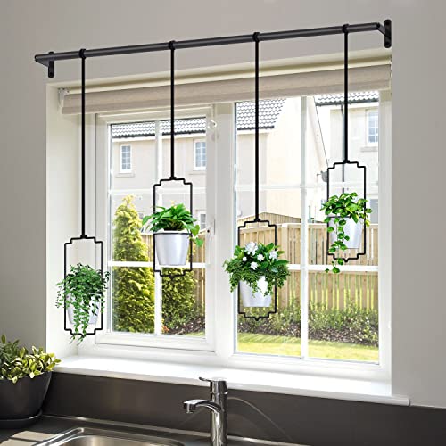 Dicasser 4pcs Adjustable Hanging Planters for Window, Wall and Ceiling Plant Hanger with Plastic Pots