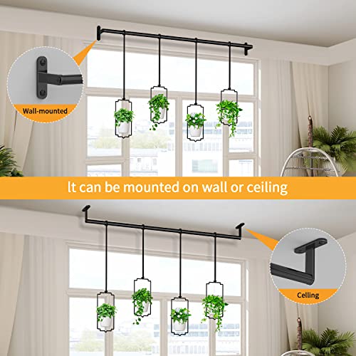Dicasser 4pcs Adjustable Hanging Planters for Window, Wall and Ceiling Plant Hanger with Plastic Pots
