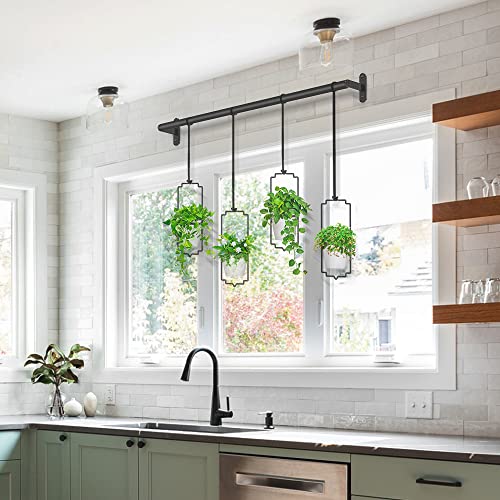 Dicasser 4pcs Adjustable Hanging Planters for Window, Wall and Ceiling Plant Hanger with Plastic Pots