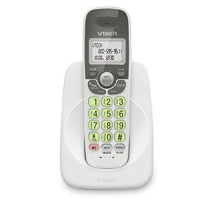 vtech vg101 dect 6.0 cordless phone for home, blue-white backlit display, backlit big buttons, full duplex speakerphone, caller id/call waiting, easy wall mount, reliable 1000 ft range (white/grey)