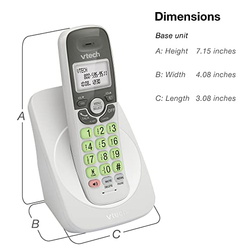 VTech VG101 DECT 6.0 Cordless Phone for Home, Blue-White Backlit Display, Backlit Big Buttons, Full Duplex Speakerphone, Caller ID/Call Waiting, Easy Wall Mount, Reliable 1000 ft Range (White/Grey)