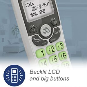 VTech VG101 DECT 6.0 Cordless Phone for Home, Blue-White Backlit Display, Backlit Big Buttons, Full Duplex Speakerphone, Caller ID/Call Waiting, Easy Wall Mount, Reliable 1000 ft Range (White/Grey)