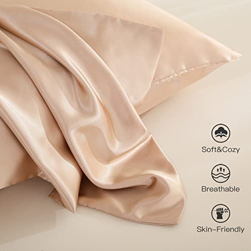 Acrafsman Satin Pillowcases for Hair and Skin King, Microfiber Silk Pillowcases 2 Pack, Shrinkage and Fade Resistant Pillow Covers Set of 2 with Envelope Closure King Size(Champagne, 20x40inches)