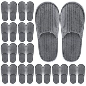 elcoho 12 pairs closed toe spa slippers coral fleece washable disposable home slippers for women men guests hotels house slippers housewarming indoors bathroom party traveling, grey