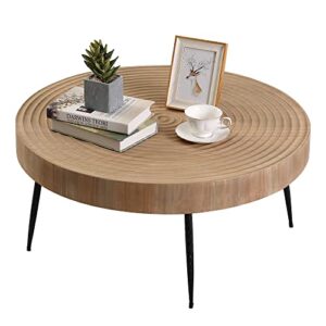 RUSTOWN Farmhouse Round Coffee Table Set of 2, Cocktail Table Set, Modern Circle Natural Wood Finsh Side and End Table Sets for Living Room,Natural