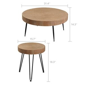 RUSTOWN Farmhouse Round Coffee Table Set of 2, Cocktail Table Set, Modern Circle Natural Wood Finsh Side and End Table Sets for Living Room,Natural