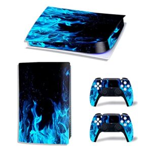 decal skin for ps5 digital, whole body vinyl sticker cover for playstation 5 console and controller(ps5 digital edition, blue fire)