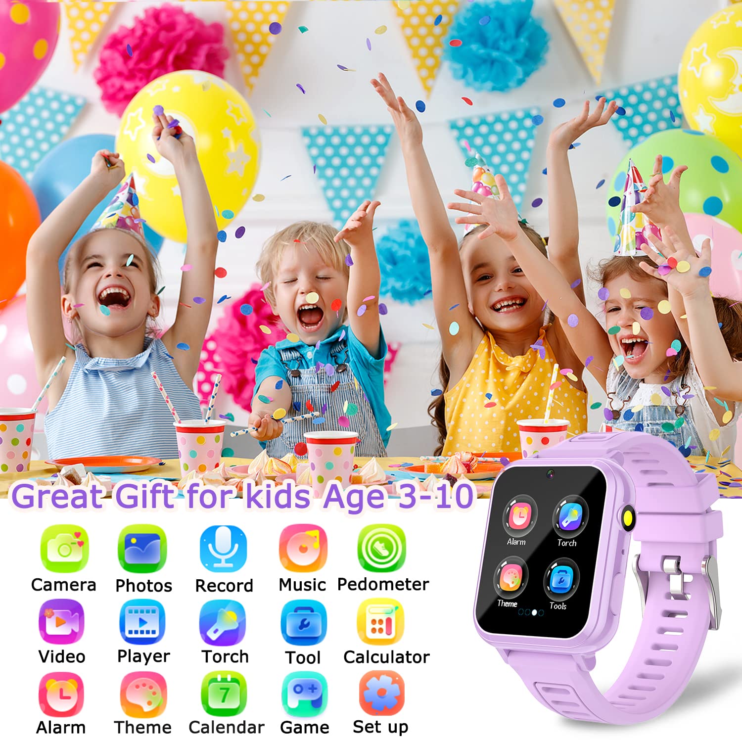 Kids Game Smart Watch Gifts for Girls Age 4-12, 24 Puzzle Games HD Touch Screen Smart Watches with Video Camera Music Player Pedometer Flashlight 12/24hr, Educational Toys for 8 10 12 Year Old Girl