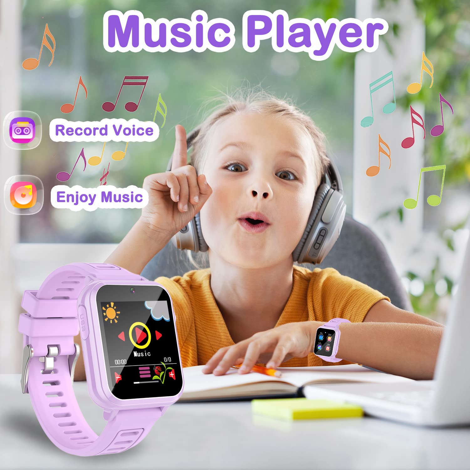 Kids Game Smart Watch Gifts for Girls Age 4-12, 24 Puzzle Games HD Touch Screen Smart Watches with Video Camera Music Player Pedometer Flashlight 12/24hr, Educational Toys for 8 10 12 Year Old Girl