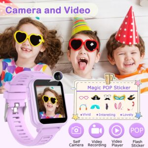 Kids Game Smart Watch Gifts for Girls Age 4-12, 24 Puzzle Games HD Touch Screen Smart Watches with Video Camera Music Player Pedometer Flashlight 12/24hr, Educational Toys for 8 10 12 Year Old Girl