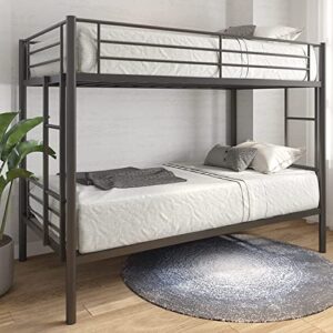 gnixuu metal bunk bed twin over twin sturdy heavy duty bunk beds with 2 side ladders, space saving, no box spring needed, for boys girls teens adults
