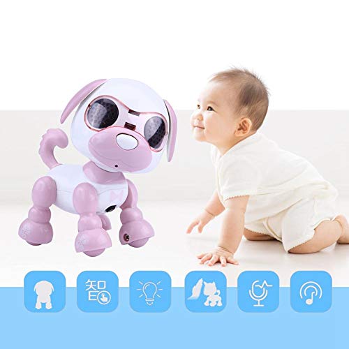 Robot Dog, Smart Dog, Walking Sound Puppy Interactive LED Record Educational Gift Robot Dog Pet Toy Smart Dog Robot Portable for Kids Boys(Pink)