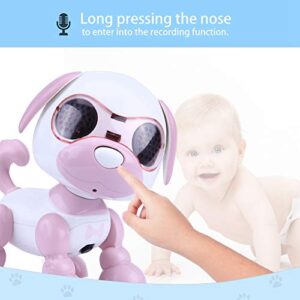 Robot Dog, Smart Dog, Walking Sound Puppy Interactive LED Record Educational Gift Robot Dog Pet Toy Smart Dog Robot Portable for Kids Boys(Pink)