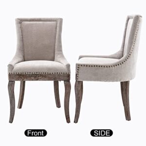 Aoowow Fabric Upholstered Side Chairs Set of 2, Solid Wood Kitchen Dining Room Chairs with Nailheads Legs (Fabric Beige)