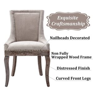 Aoowow Fabric Upholstered Side Chairs Set of 2, Solid Wood Kitchen Dining Room Chairs with Nailheads Legs (Fabric Beige)