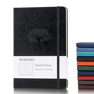wertioo journals notebooks, leather diary hardcover classic writing notebook a5 160 pages 100 gsm thick paper business gift for men women (ruled,black)