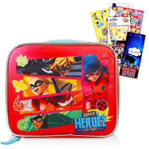 zagtoon miraculous ladybug lunch box set - bundle with miraculous ladybug insulated lunch bag with superhero stickers, temporary tattoos, and more (miraculous ladybug school supplies)