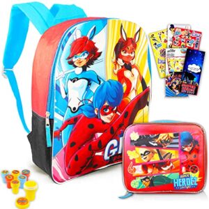 miraculous ladybug backpack with lunchbox set - bundle with 15” miraculous ladybug backpack for girls, lunch bag, stampers, more | miraculous ladybug school supplies