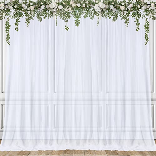 White Sheer Curtain for Party Backdrop, 10ft x 7ft Wrinkle-Free Chiffon Backdrop Curtain White Arch Drapes for Wedding Birthday Party Decorations