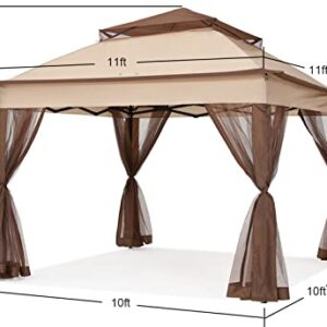 COOSHADE 11x11Ft Easy Pop Up Gazebo Tent Instant Outdoor Canopy Shelter with Mosquito Netting Walls(Beige)