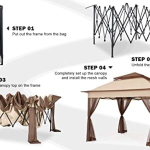 COOSHADE 11x11Ft Easy Pop Up Gazebo Tent Instant Outdoor Canopy Shelter with Mosquito Netting Walls(Beige)