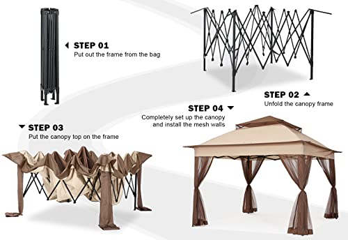 COOSHADE 11x11Ft Easy Pop Up Gazebo Tent Instant Outdoor Canopy Shelter with Mosquito Netting Walls(Beige)