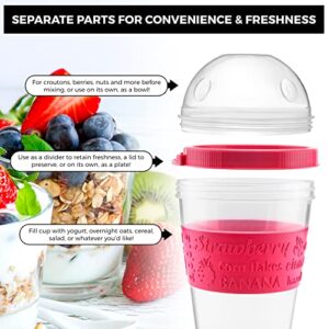 Tribello 20 OZ Overnight Oats Container With Lid, Set of 4 Crunch Cups To Go, Portable Parfait Cup With Compartments for Topping Cereal Or Oatmeal - Colorful