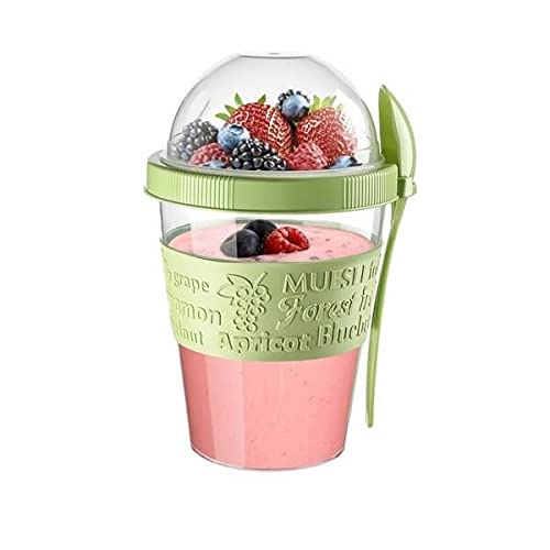 Tribello 20 OZ Overnight Oats Container With Lid, Set of 4 Crunch Cups To Go, Portable Parfait Cup With Compartments for Topping Cereal Or Oatmeal - Colorful