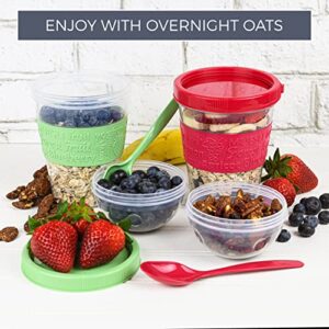 Tribello 20 OZ Overnight Oats Container With Lid, Set of 4 Crunch Cups To Go, Portable Parfait Cup With Compartments for Topping Cereal Or Oatmeal - Colorful