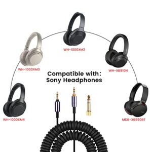 WH-1000XM3 Coiled Audio Cable Replacement for Sony WH-1000XM4, WH-1000XM2 Headsets, 1/8” Extension Cord with 1/4” Adapter Works on PS5 PS4 PC Smartphone Xbox One, 4ft to 14ft