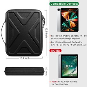 SITHON Portfolio Sleeve Case for 12.9 Inch iPad Pro 6th/5th/4th/3rd (2022-2018), Microsoft Surface Pro, Shock Absorption Hard Shell Tablet Carrying Bag with Electronics Organizer, Black