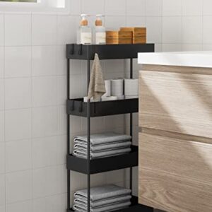 Pipishell Slim Storage Cart with Wheels, 4 Tier Bathroom Storage Organizer Rolling Utility Cart for Bathroom Kitchen Laundry Room Office Narrow Place (Black)