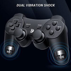 Controller 2 Pack for PS3 Wireless Controller for Sony Playstation 3, Double Shock 3, Bluetooth, Rechargeable, Motion Sensor, 360° Analog Joysticks, Remote for PS3, 2 USB Charging Cords, Black