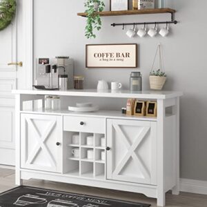 modern coffee bar cabinet, 47” storage cabinet sideboard buffet barn door drawer open shelf for kitchen, dining/ living room 47" x 16" x 32"(white)