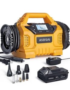 astroai cordless tire inflator portable air compressor for car tire pump 160psi with hd screen, 3 power sources & dual powerful motors, heavy duty air pump inflation/deflation father day gifts
