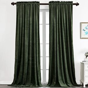 benedeco green velvet curtains for bedroom window, super soft luxury drapes, room darkening thermal insulated rod pocket curtain for living room, w52 by l84 inches, 2 panels