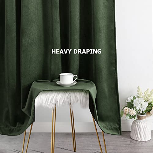 Benedeco Green Velvet Curtains for Bedroom Window, Super Soft Luxury Drapes, Room Darkening Thermal Insulated Rod Pocket Curtain for Living Room, W52 by L84 inches, 2 Panels