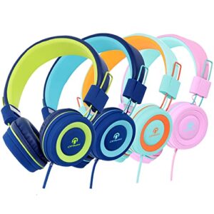 cn-outlet kids headphones for school with microphone 4 pack wired classroom headsets class set students children boys girls teen and adults (mixed colors)